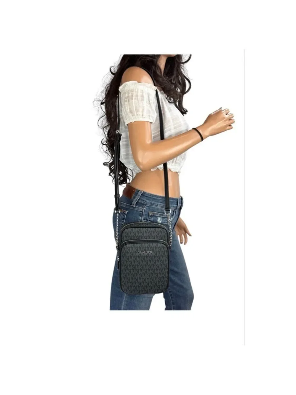 Michael Kors Black Monogram Jet Set Crossbody Bag